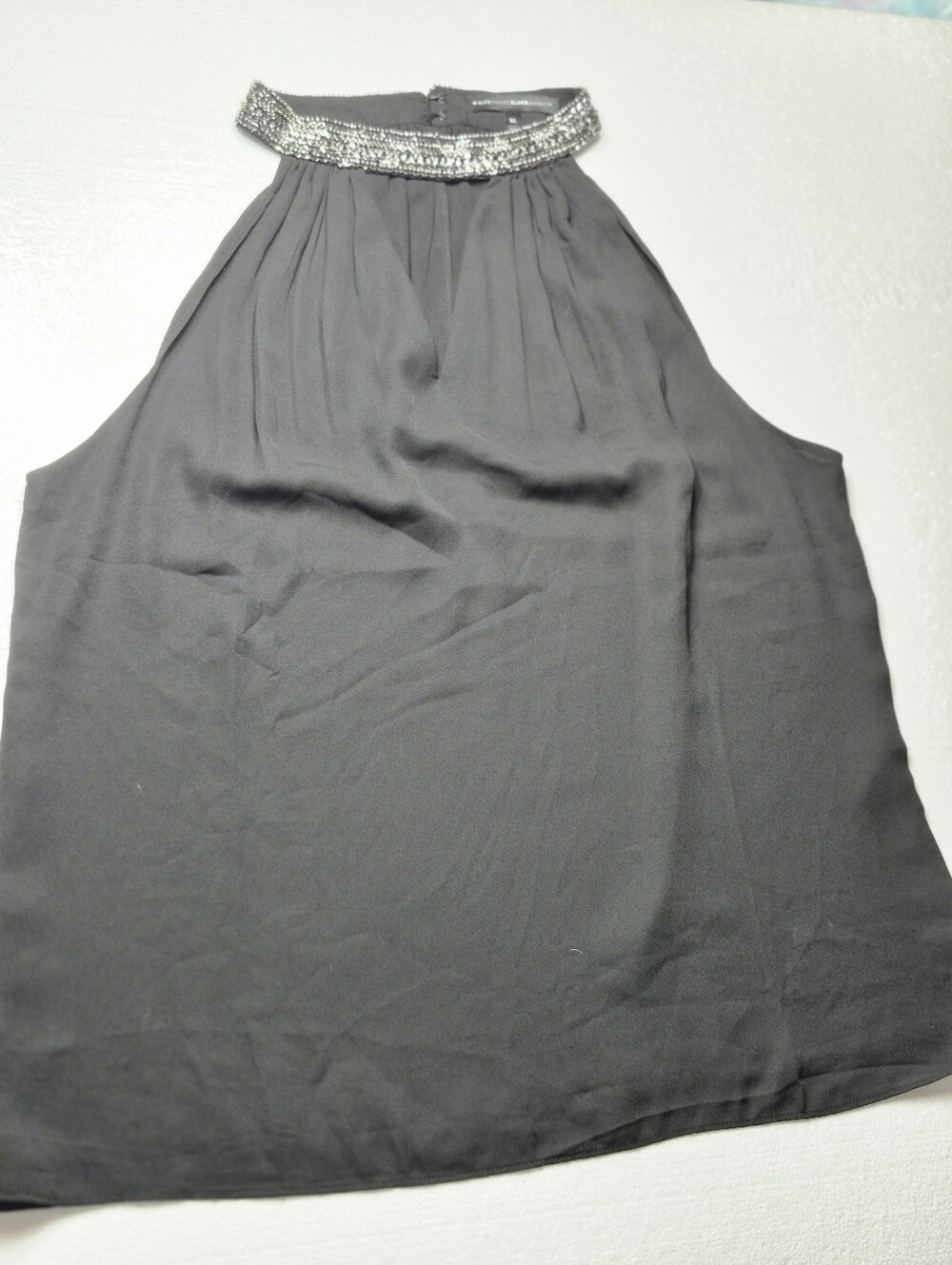 White House Black Market Womens Black Embellished Halter Top Sleeveless Shirt XL